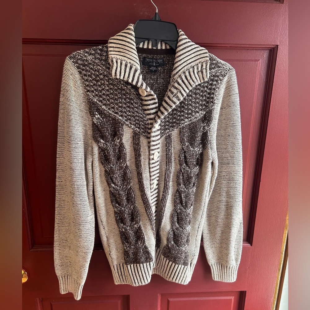 Trash Nouveau brown/cream button down cardigan Sz S